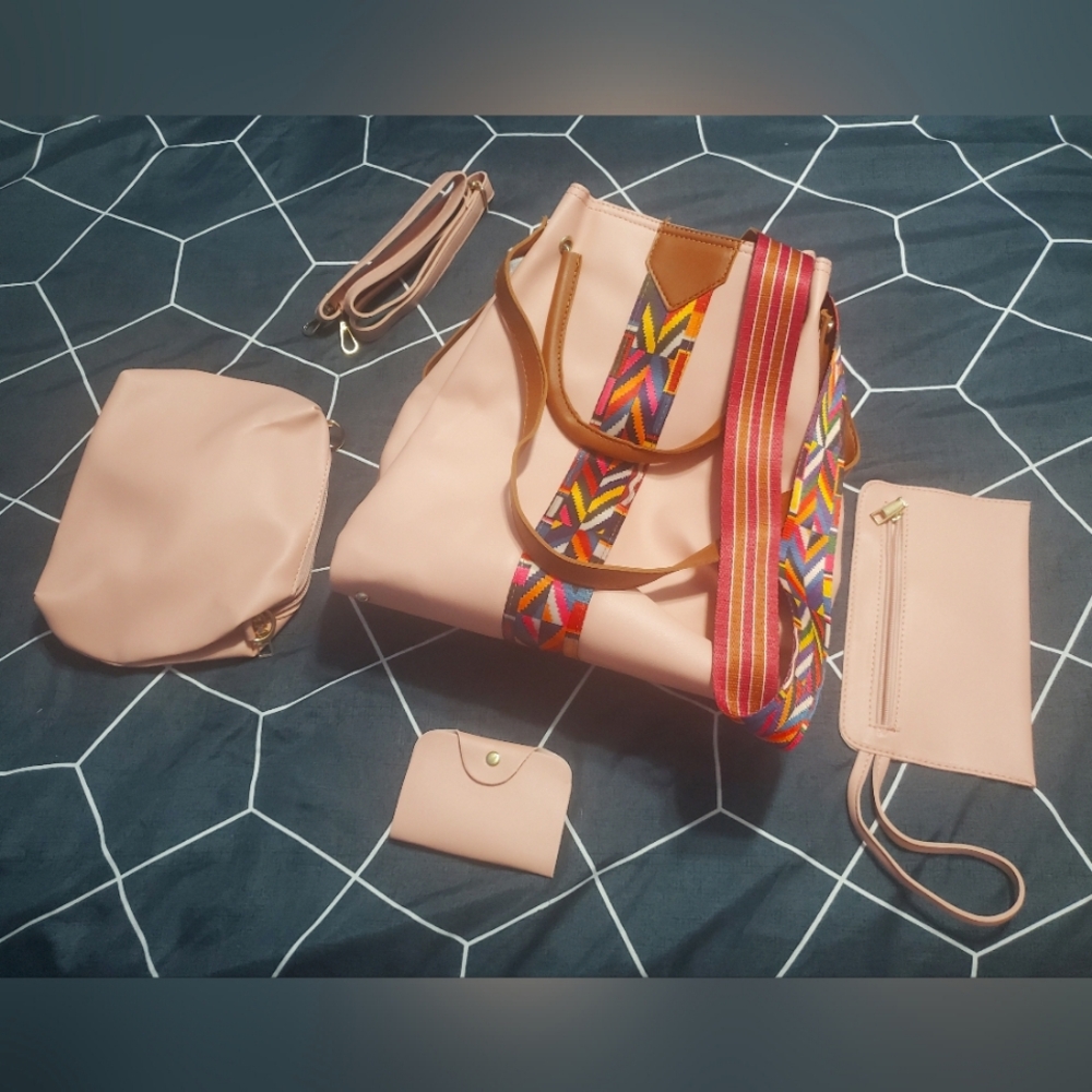 Pink Aztec Vegan Leather Handbag Set NWOT?